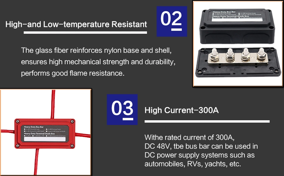 300A Bus Bar Heavy Duty Power Distribution Block Busbar Box Module Design with 4X M8 (5/16&quot;) Terminal Studs for Car RV Boat